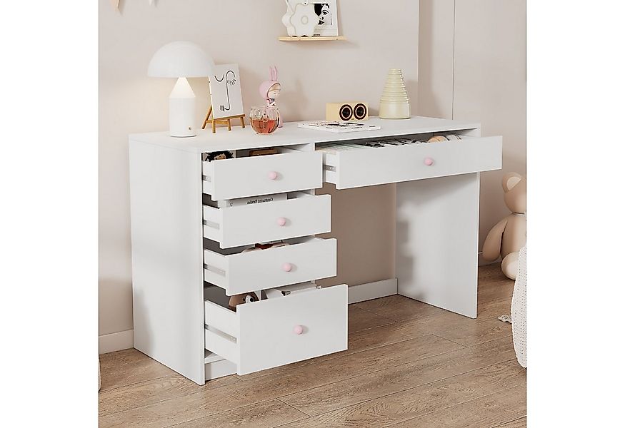 OKWISH Schreibtisch mit rosa Keramikgriffen (Kinderschreibtisch, Computerti günstig online kaufen