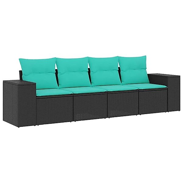 vidaXL 4-Tlg Gartensofa-Set mit Kissen Schwarzes Polyrattan 3222276 günstig online kaufen