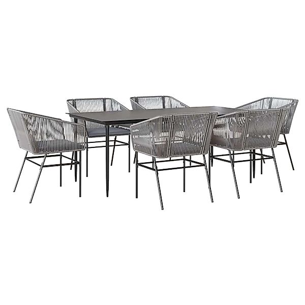 vidaXL 7-Tlg Garten-Essgruppe mit Kissen Grau Poly Rattan Glas 3334532 günstig online kaufen