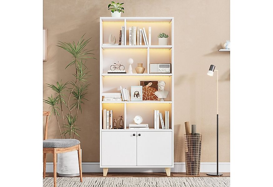 Flieks Bücherregal Hochschrank mit LED-Beleuchtung Mehrzweckschrank Holz, B günstig online kaufen