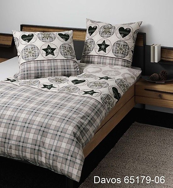 Janine Janine Feinbiber Bettwäsche DAVOS 65179 grün mauve Größe:  155x220 c günstig online kaufen
