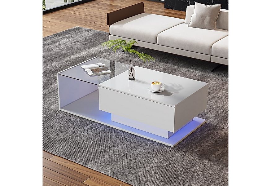 STILVORA Couchtisch Sofatisch mit Glastischplatte,Wohnzimmertisch mit LED&L günstig online kaufen