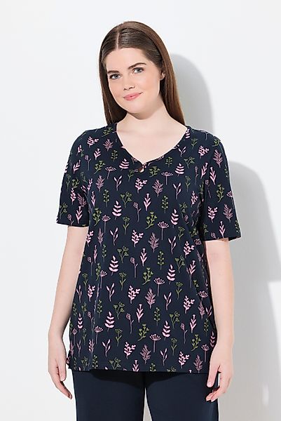 Ulla Popken Pyjamaoberteil Schlafanzug-Shirt V-Ausschnitt Halbarm günstig online kaufen