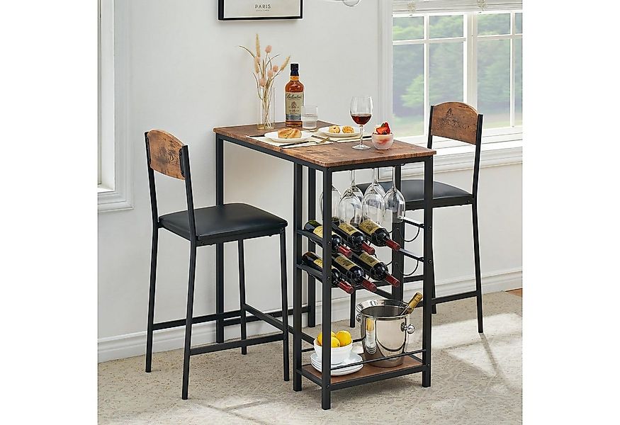 GarveeMore Esstisch 2-teiliges rustikales braunes Stehtisch-Set mit Fußstüt günstig online kaufen