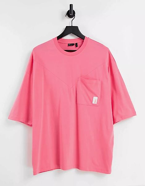 ASOS Actual – Oversize-T-Shirt mit Ziernaht und Tasche in Rosa günstig online kaufen