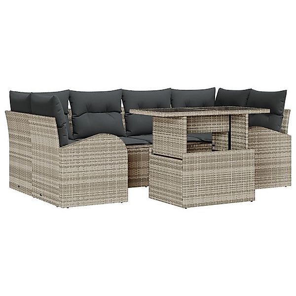 vidaXL Loungesofa 7-teiliges Garten Sofa Set mit Kissen Hellgrau Poly Ratta günstig online kaufen