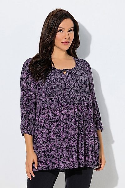 Ulla Popken Longbluse Smokbluse Bluse Rundhals 3/4-Arm Rückenfalte günstig online kaufen