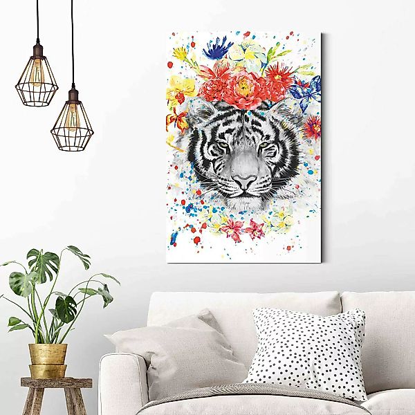 home24 Wandbild Tiger Blumenkranz günstig online kaufen