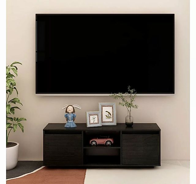 furnicato TV-Schrank Schwarz 110x30x40 cm Massivholz Kiefer günstig online kaufen