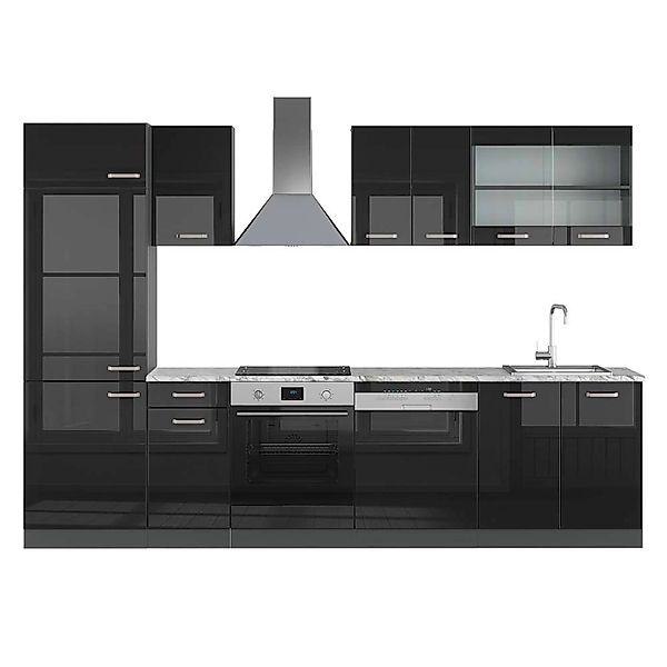 Vicco R-Line Küchenzeile Schwarz Hochglanz/Anthrazit 300 cm AP Marmor ohne günstig online kaufen