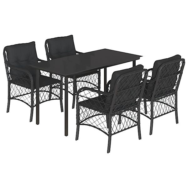 vidaXL 5-Tlg Garten-Essgruppe mit Kissen Schwarz Poly Rattan 3212105 günstig online kaufen