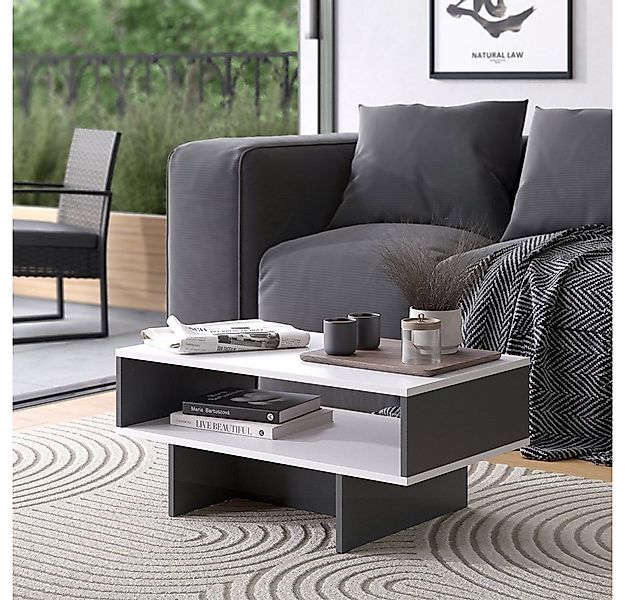 Vicco Couchtisch Josef, Anthrazit/Weiß, 80 x 46,2 cm mit 1 Regal günstig online kaufen