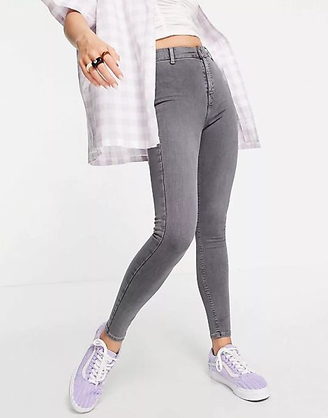 Topshop – Joni – Jeans aus einem recyceltem Baumwollmix in Grau günstig online kaufen