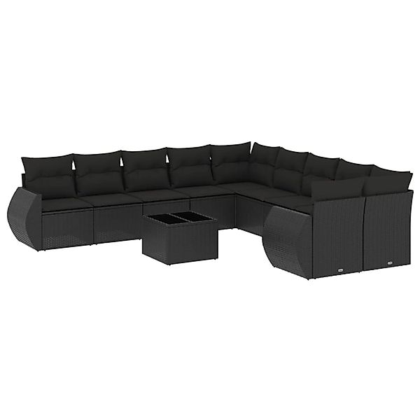 vidaXL 11-Tlg Garten-Sofagarnitur mit Kissen Schwarz Poly Rattan 3254252 günstig online kaufen