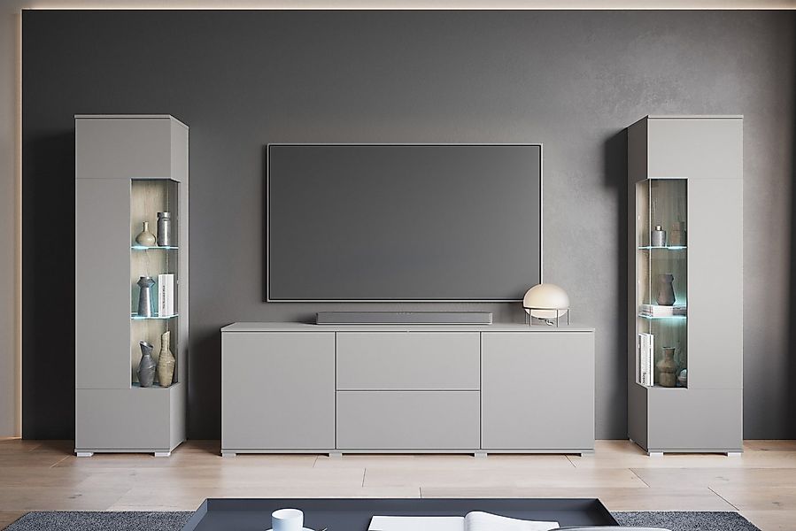 OTTO home Wohnwand KENIA, (Komplett-Set, 3-St), Vitrinen mit Eckverglasung, günstig online kaufen