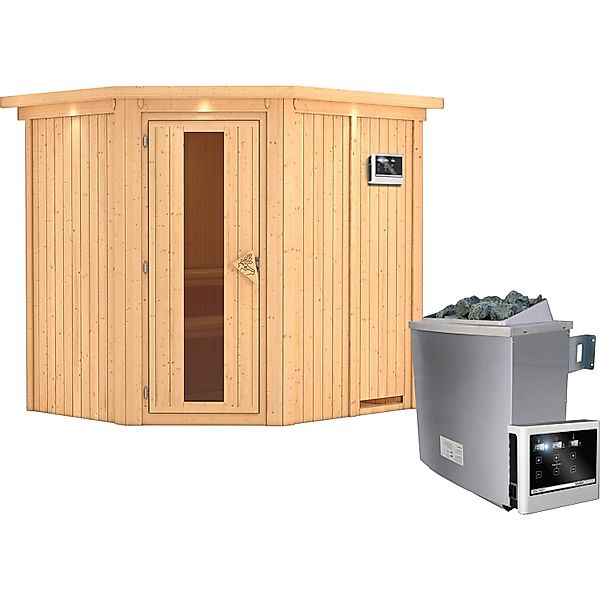 Karibu Sauna Swenna inkl. Ofen 9 kW mit ext. Strg., Dachkranz, Energiespart günstig online kaufen