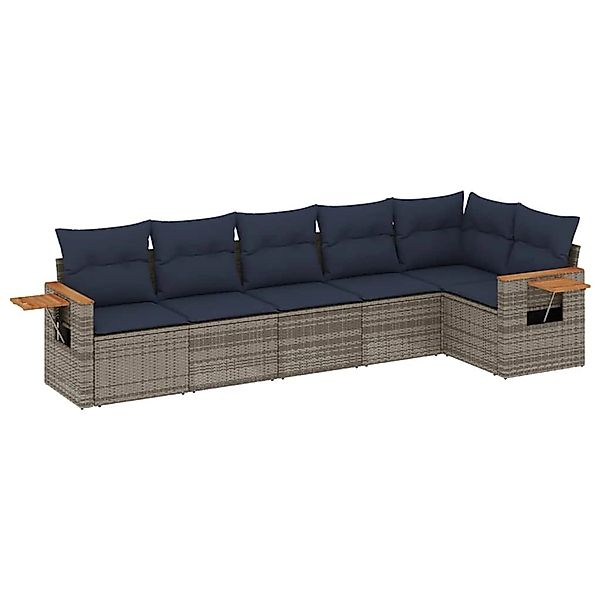 vidaXL 6-Tlg Garten-Sofagarnitur mit Kissen Grau Poly Rattan 3226831 günstig online kaufen