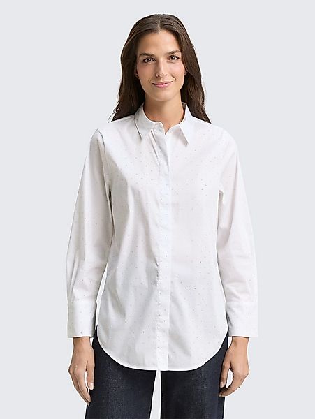 TOM TAILOR Langarmbluse Blusen & Shirts Loose Fit Bluse mit Strasssteinen günstig online kaufen