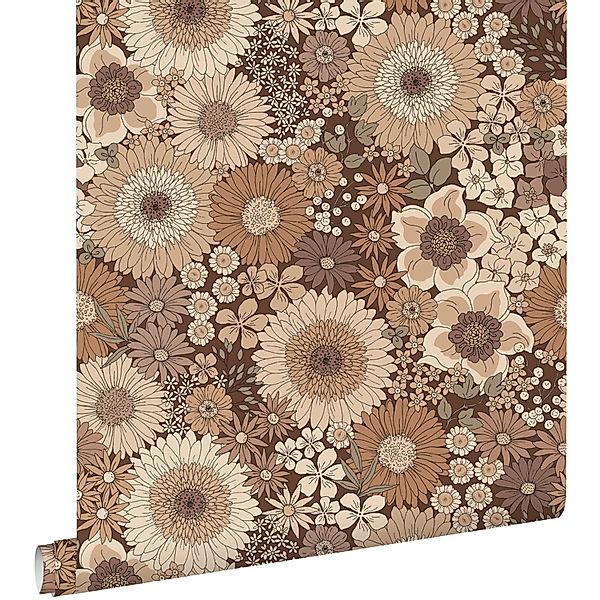 ESTAhome Tapete Retro Blumen Braun 50 x 900 cm günstig online kaufen