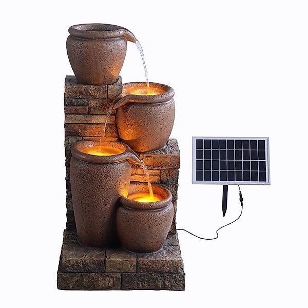 Teamson Home 78 cm 4-stufig Garten Solar Wasserbrunnen mit LED Braun günstig online kaufen