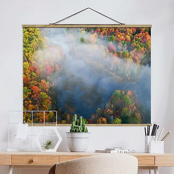 Stoffbild Wald mit Posterleisten - Querformat Luftbild - Herbst Symphonie günstig online kaufen