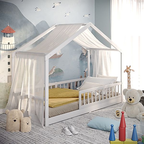 CADANI Kinderbett Malte Bodenbett Hausbett weiß günstig online kaufen