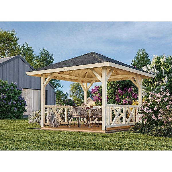 Palmako Holz-Pavillon Betty Grau imprägniert 300 cm x 300 cm ohne Fußboden günstig online kaufen