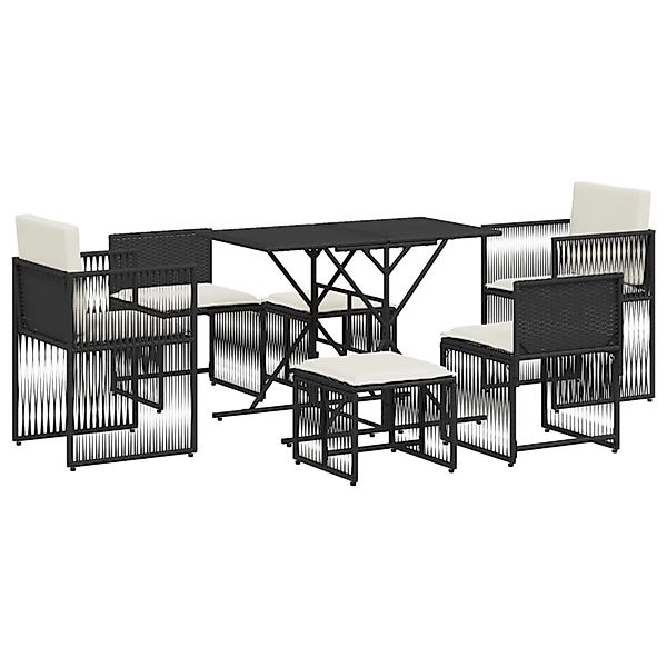vidaXL 7-Tlg Garten-Essgruppe mit Kissen Schwarz Poly Rattan 369009 günstig online kaufen