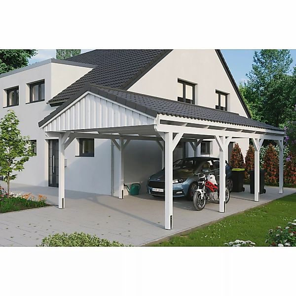 Skan Holz Carport Fichtelberg 423 cm x 808 cm Dachlattung Weiß günstig online kaufen