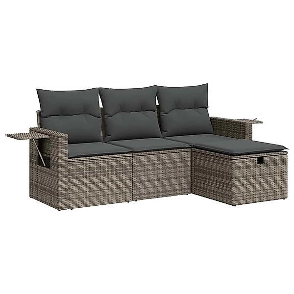 vidaXL 4-Tlg Garten-Sofagarnitur mit Kissen Grau Poly Rattan 3325456 günstig online kaufen