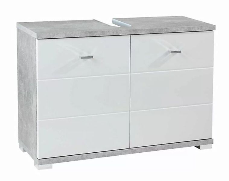Waschbeckenunterschrank POOL, Betondekor, Weiß Hochglanz, mit 2 Türen, 80 x günstig online kaufen