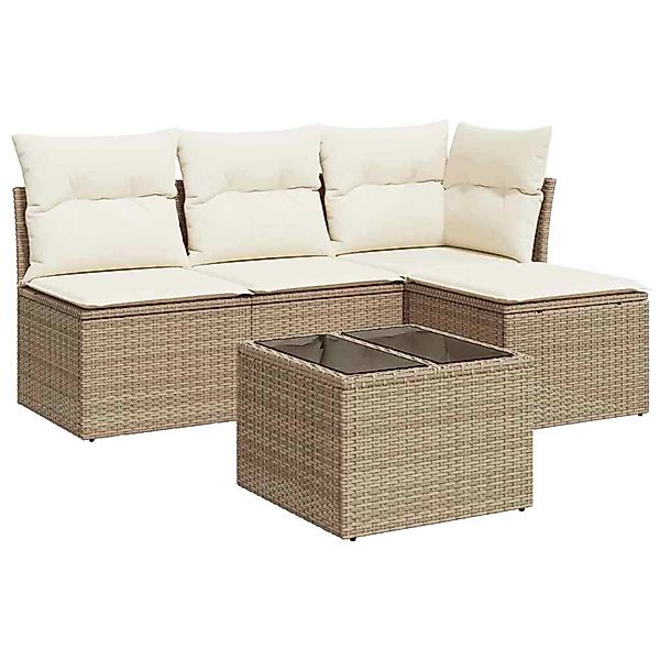 vidaXL 5-Tlg Garten-Sofagarnitur mit Kissen Beige Poly Rattan 3249347 günstig online kaufen