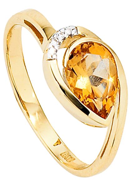 JOBO Diamantring, 585 Gold mit Citrin und 4 Diamanten günstig online kaufen