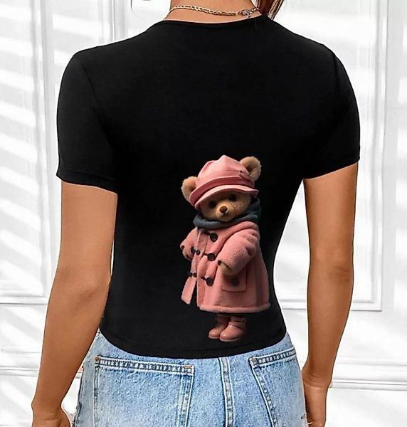 RMK Kurzarmshirt Damen T-Shirt kurzarm Top Sommer Rundhals süßer Teddybär B günstig online kaufen