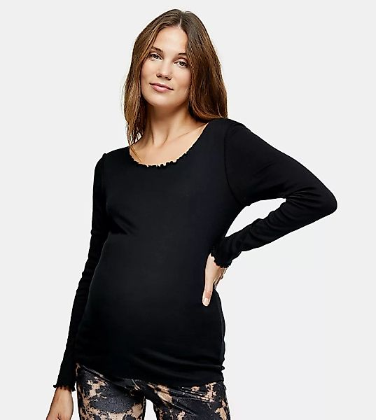Topshop Maternity – Langärmliges Shirt mit Rollsaum in Schwarz günstig online kaufen
