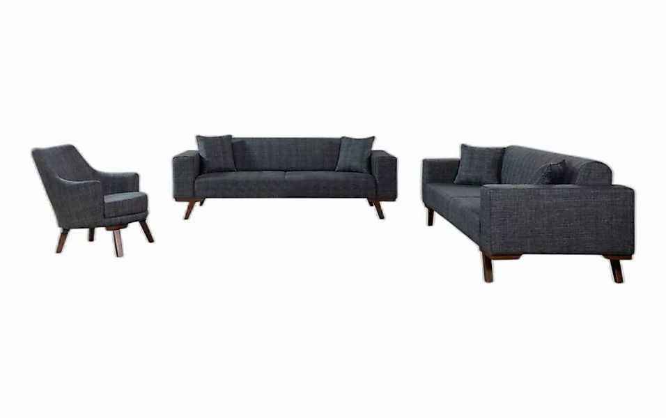 Xlmoebel Sofa Grau gepolsterte Sofa-Set 3+3+1 Design Möbel 3-teilig, 3 Teil günstig online kaufen