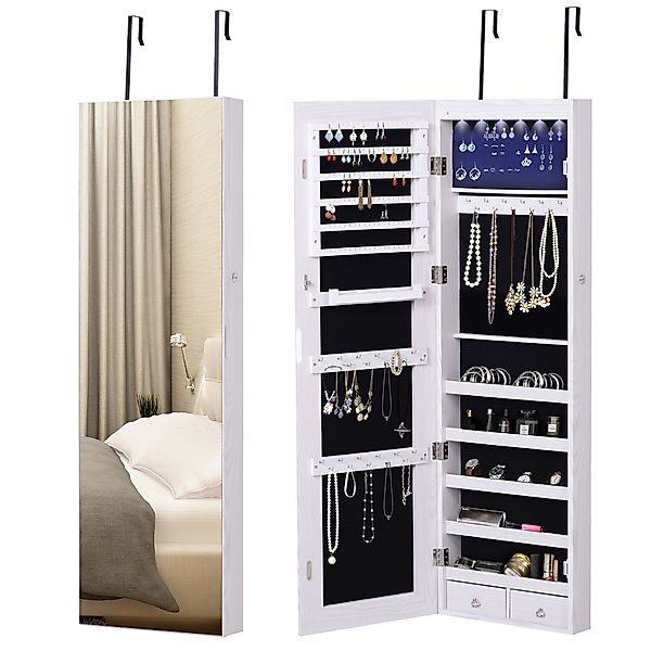 HOMCOM Schmuckschrank Spiegelschrank Wandschrank mit LED Wand-/Türmontage M günstig online kaufen