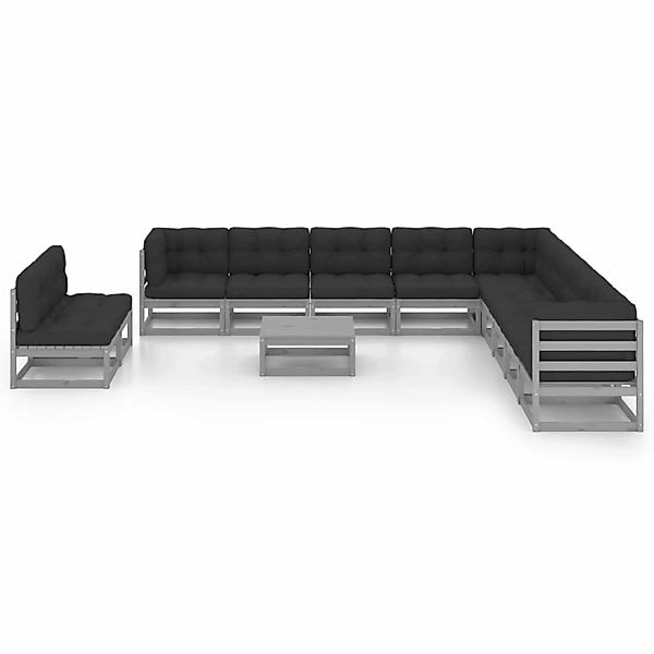 12-tlg. Garten-lounge-set Mit Kissen Grau Kiefer Massivholz günstig online kaufen