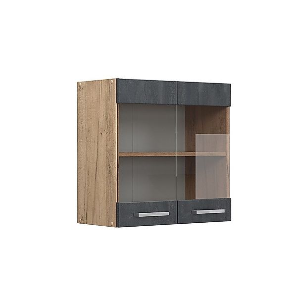 Vicco Glashängeschrank R-Line, Schwarz Beton/Goldkraft Eiche, günstig online kaufen