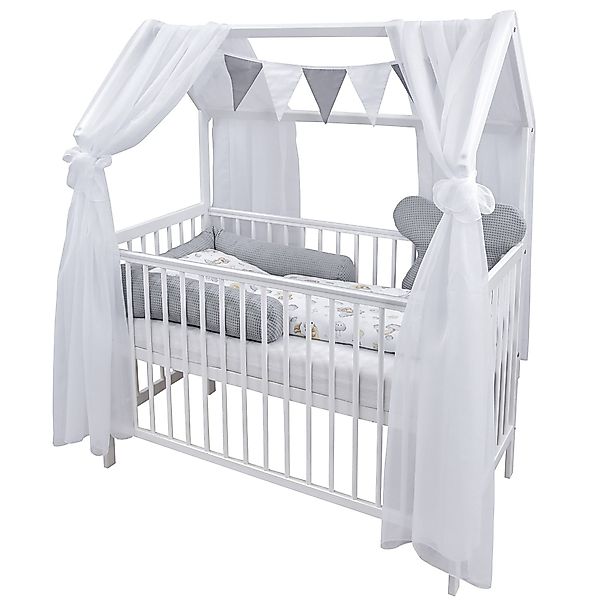 Baby-Delux Komplettbett Hausbett Babybett Komplettset Waffelpique, günstig online kaufen