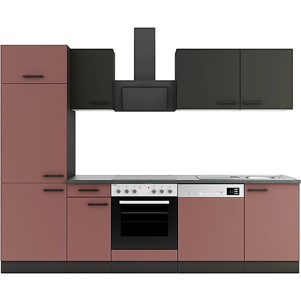 OPTIFIT Madrid420/Nizza407 Küchenzeile 270 cm Anthrazit / Rostrot günstig online kaufen