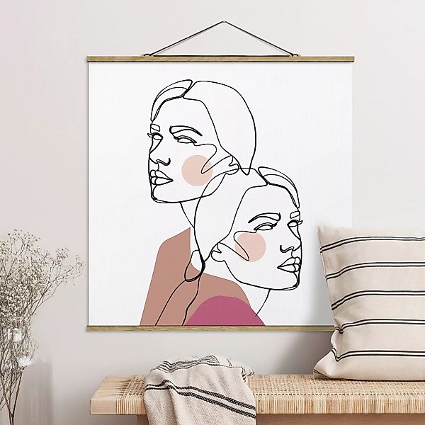 Stoffbild Abstrakt mit Posterleisten - Quadrat Line Art Frauen Portrait Wan günstig online kaufen