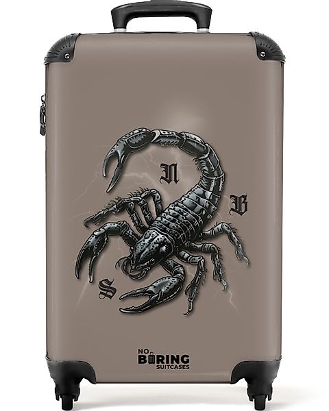 NoBoringSuitcases.com© Hartschalen-Trolley Braun mit schwarzem Skorpion günstig online kaufen
