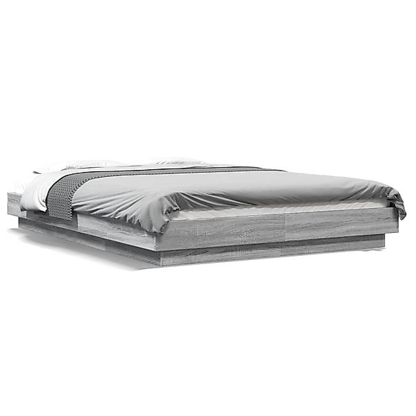 vidaXL Bettgestell mit LED Grau Sonoma 140x190 cm Holzwerkstoff 3281131 günstig online kaufen
