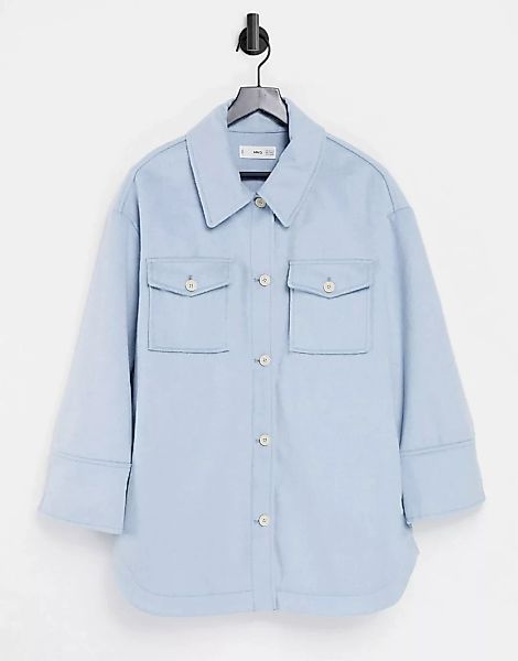 Mango – Hemdjacke aus recyceltem Polyester in Hellblau günstig online kaufen