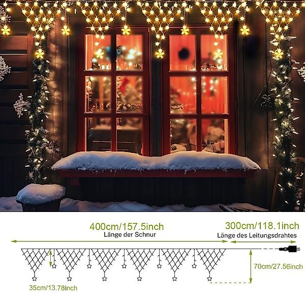 PRIISF LED-Lichtervorhang 4M Eisregen Lichterkette Weihnachtsbeleuchtung günstig online kaufen
