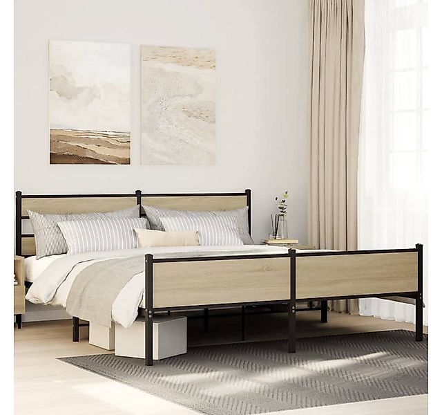 vidaXL Bett, Metallbett ohne Matratze Sonoma-Eiche 200x200 cm günstig online kaufen