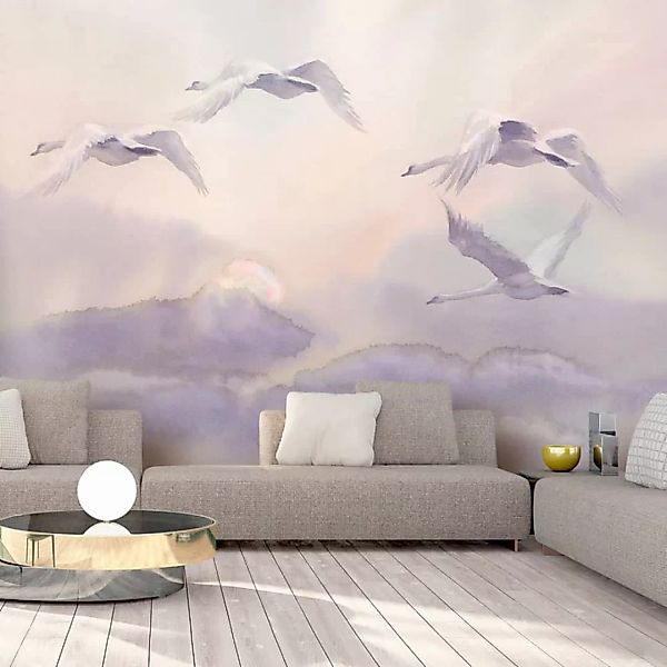 Selbstklebende Fototapete - Flying Swans günstig online kaufen