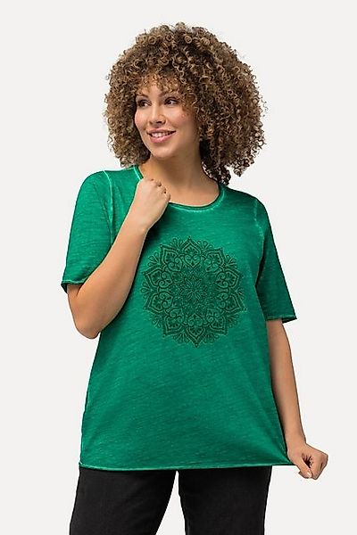 Ulla Popken T-Shirt T-Shirt Mandala-Flockdruck Classic Rundhals günstig online kaufen