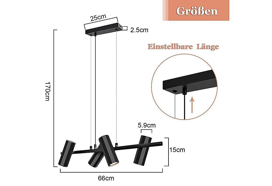 ZMH Pendelleuchte Hängelampe Esstisch Schwarz 4 Flammig - GU10 Wohnzimmer I günstig online kaufen